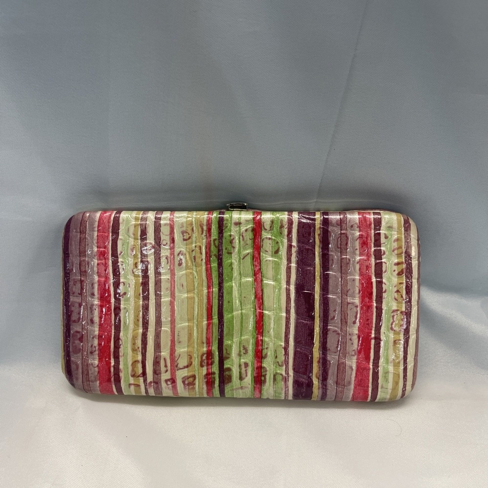 Vinyl Multicolored Clutch Wallet Pebbled Croc Pattern Snap Closure Retro New
